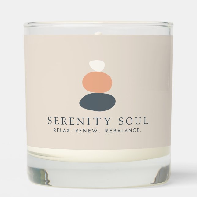Modern Abstract Zen Stones Peach/Blue Logo Scented Candle (Front)