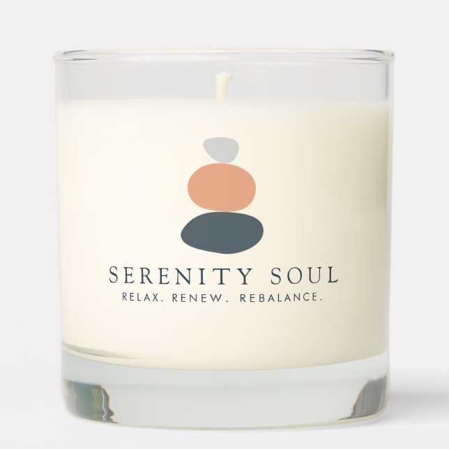 Modern Abstract Zen Stones Peach Logo Scented Candle (Front)