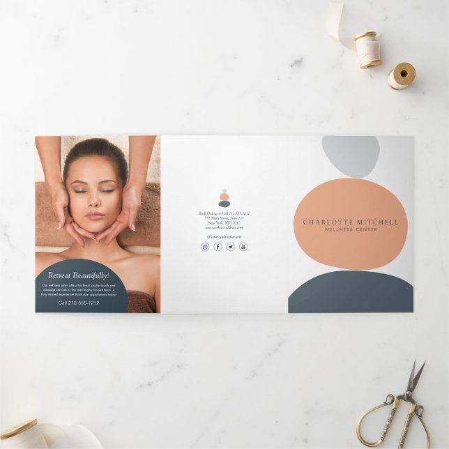 Modern Abstract Zen Stones Peach Wellness Brochure (Outside)