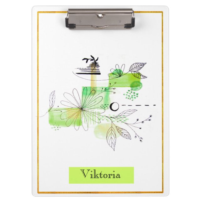 Modern Abstraction Black and Green Clipboard (Front)