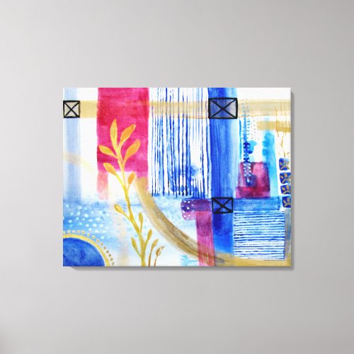 Modern Abstraction Black Blue and Red Floral Canvas Print