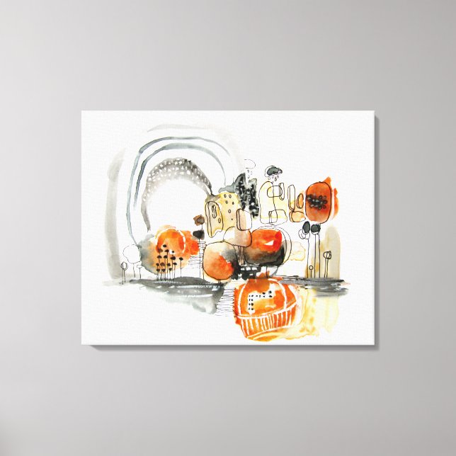 Modern Abstraction Cute Orange Doodle Canvas Print (Front)