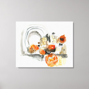 Modern Abstraction Cute Orange Doodle Canvas Print