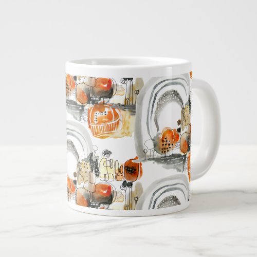 Modern Abstraction Cute Pattern Orange Doodle Giant Coffee Mug
