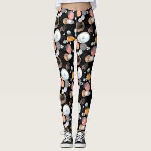 Modern Abstraction Cute Pattern Pink Doodle Black Leggings