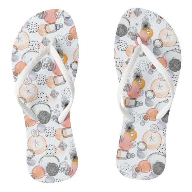 Modern Abstraction Cute Pattern Pink Doodle Flip Flops (Footbed)