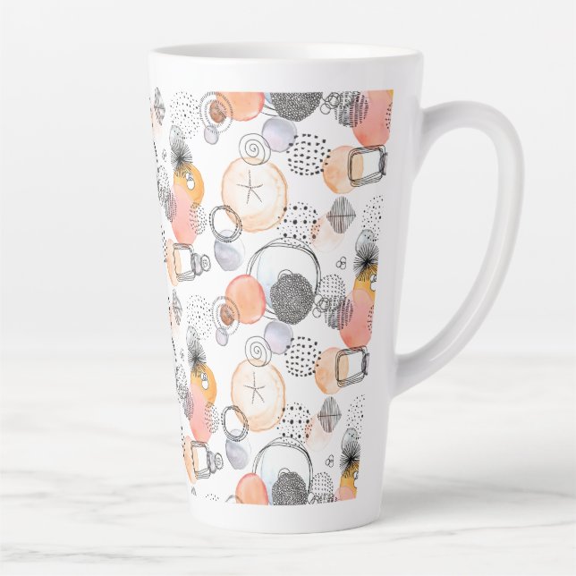 Modern Abstraction Cute Pattern Pink Doodle Latte Mug (Right)