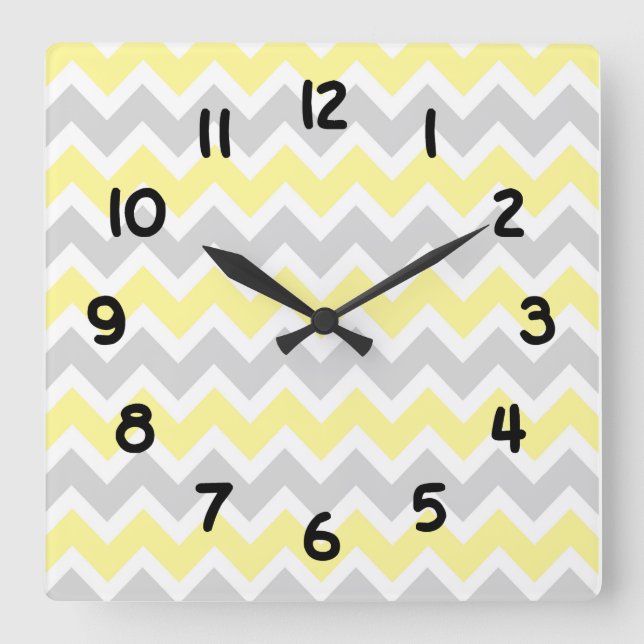 Modern Accent yellow and gray Chevron Clock (Front)