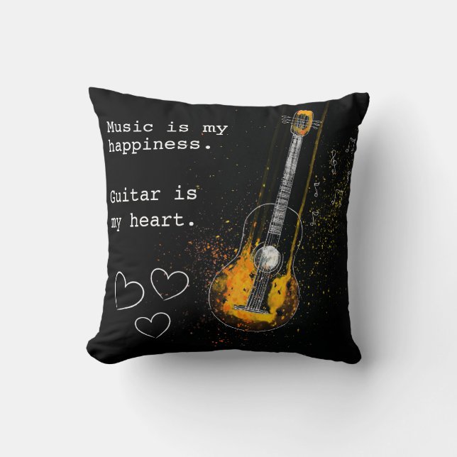 Modern acoustic guitar black  throw pillow (Front)