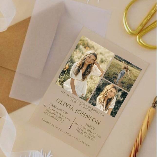 Modern Acrylic 3 Photo Graduation Announcement  (Creator Uploaded)