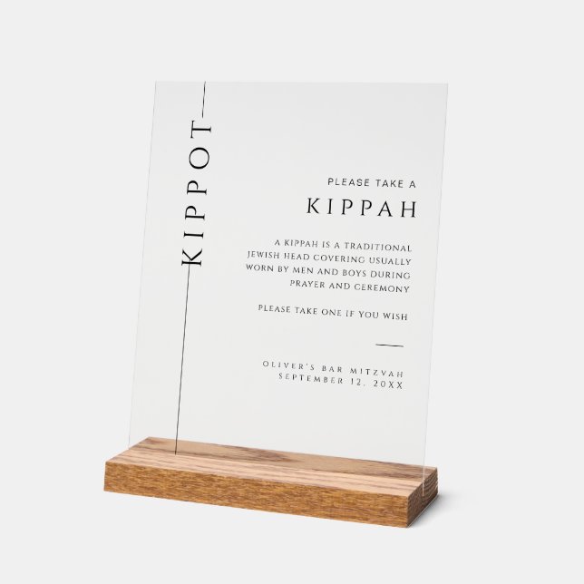 Modern Acrylic Bar Mitzvah Kippah Sign (Angle)