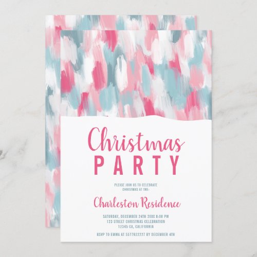 Modern acrylic brushstrokes pink blue Christmas Invitation
