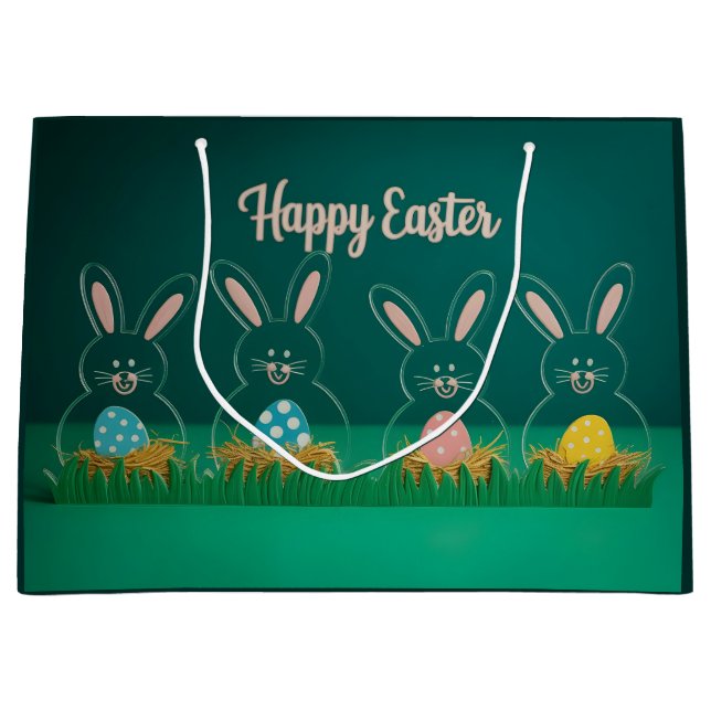 Modern Acrylic Easter Bunny Decorations with Eggs Large Gift Bag (Front)