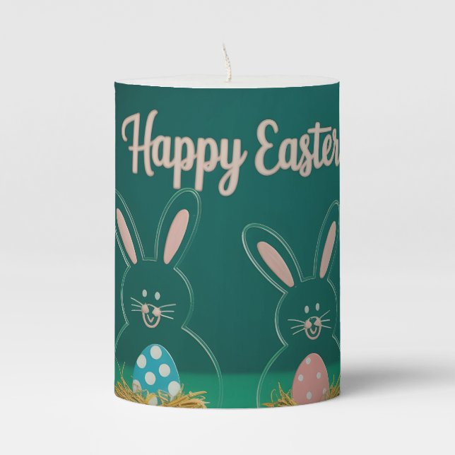 Modern Acrylic Easter Bunny Decorations with Eggs Pillar Candle (Front)