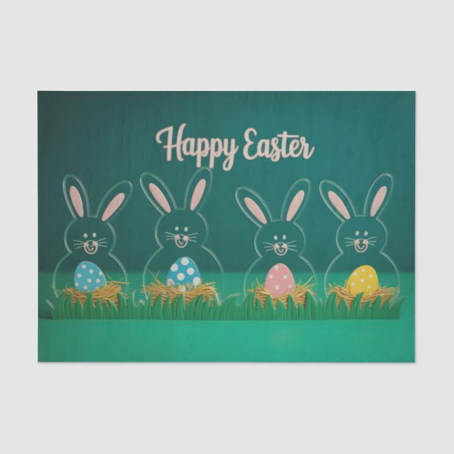 Modern Acrylic Easter Bunny Decorations with Eggs Tissue Paper (Front)