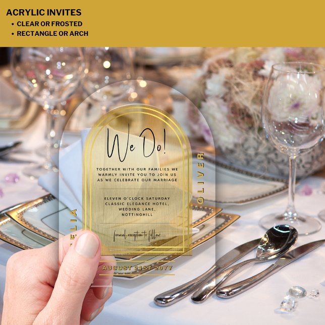 Modern Acrylic Gold Bold Black Minimalist Wedding Acrylic Invitations (Creator Uploaded)