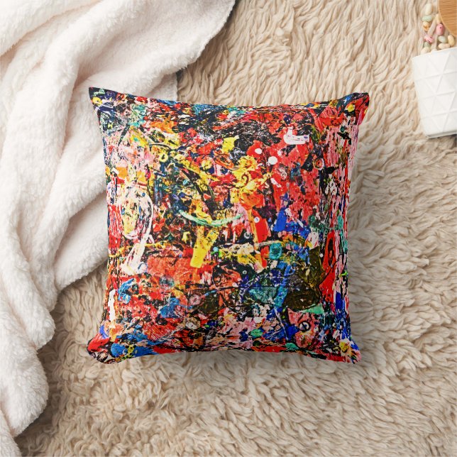 Modern Acrylic Masterpiece - Vibrant Abstract Art  Throw Pillow (Blanket)