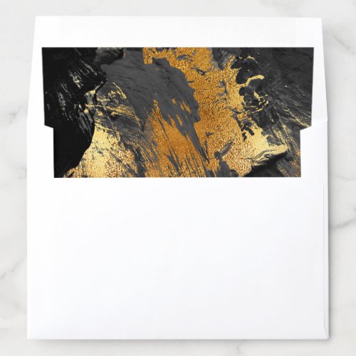 Modern acrylic painting black gold brushstrokes envelope liner