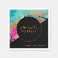 Modern acrylic painting gold wedding Mr & Mrs