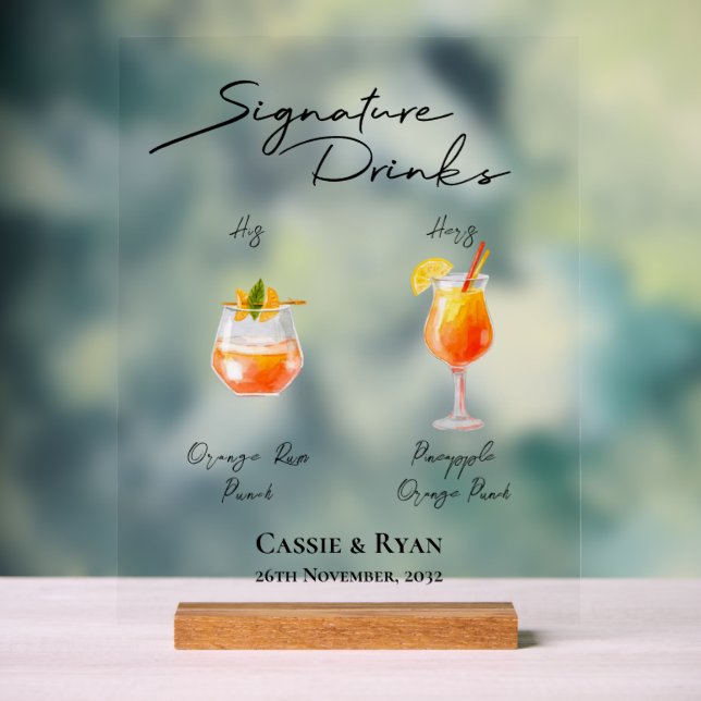 Modern Acrylic Signature Drinks Wedding Bar Sign (Neutral)