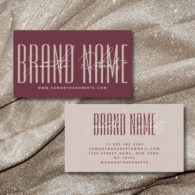 Modern add brand name elegant burgundy red business card (Creator Uploaded)