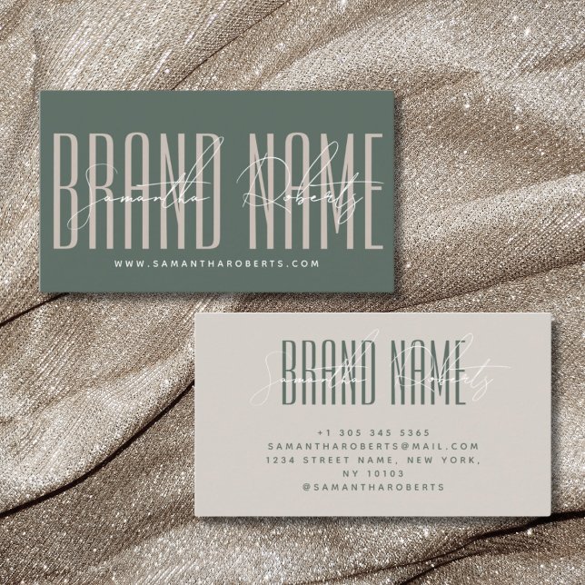 Modern add brand name elegant green business card (Creator Uploaded)