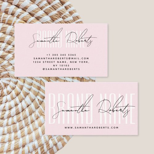 Modern add brand name elegant light pink business card