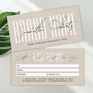 Modern add brand name script typography gift card