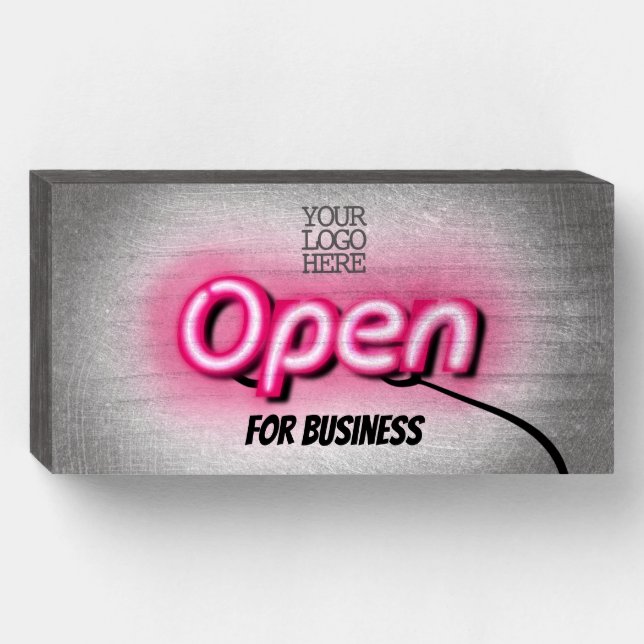 Modern Add Logo Open Pink Neon Sign (Front Horizontal)