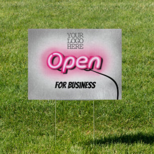 Modern Add Logo Open Pink Neon Sign