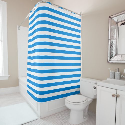 Modern Add Text Name Template Blue White Striped Shower Curtain