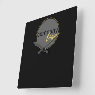 MODERN ADD YOUR LOGO BUSINESS COMPANY BRAND BLACK SQUARE WALL CLOCK