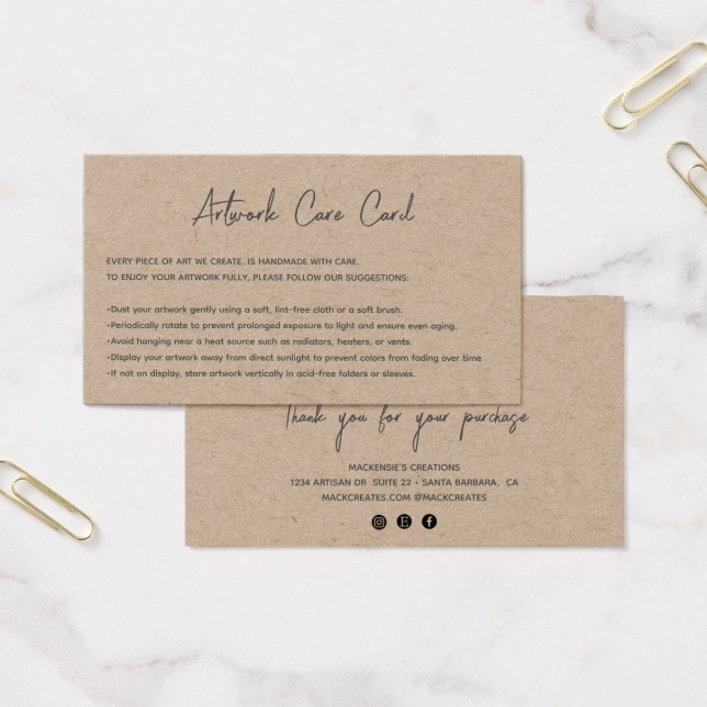 Modern Add Your Logo Kraft Artwork Care Card (Office)