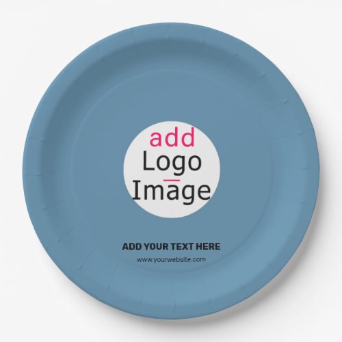 Modern Add Your Logo Promo Customizable Dusty Blue Paper Plates