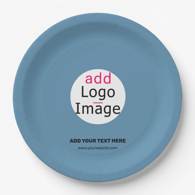 Modern Add Your Logo Promo Customizable Dusty Blue Paper Plates (Front)