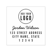 Modern Add Your Logo Script and Bold Address Self-inking Stamp