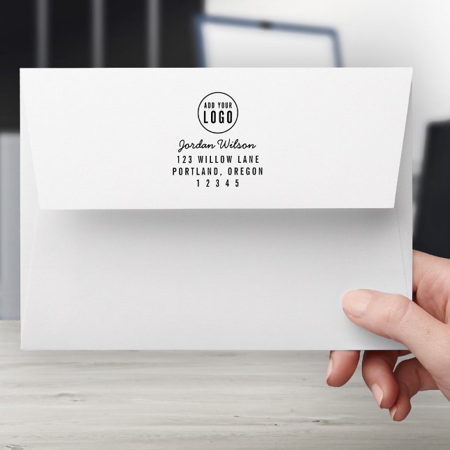 Modern Add Your Logo Script & Bold Return Address Envelope (Creator Uploaded)