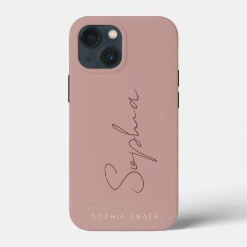 Modern Add Your Name Stylish Dusty Rose iPhone 13 Mini Case