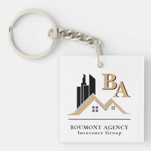 Modern Add Your Own Logo Professional Black Gold Keychain