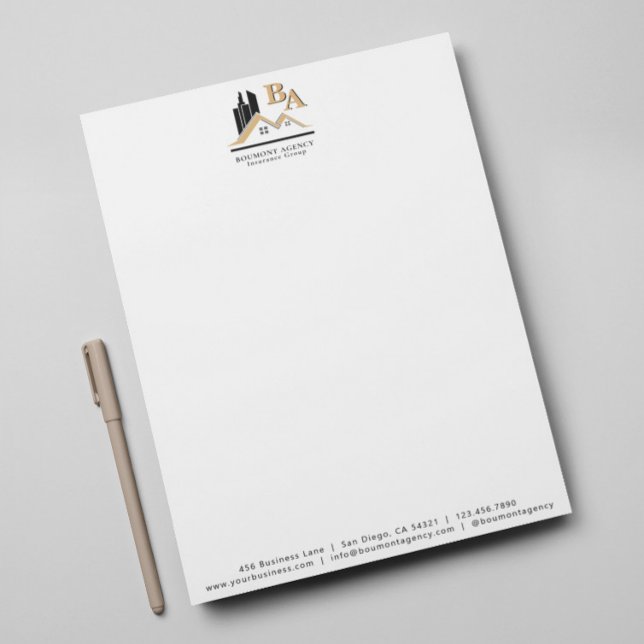 Modern Add Your Own Logo Professional Black Gold Letterhead (Creator Uploaded)