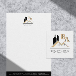 Modern Add Your Own Logo Professional Black Gold Letterhead