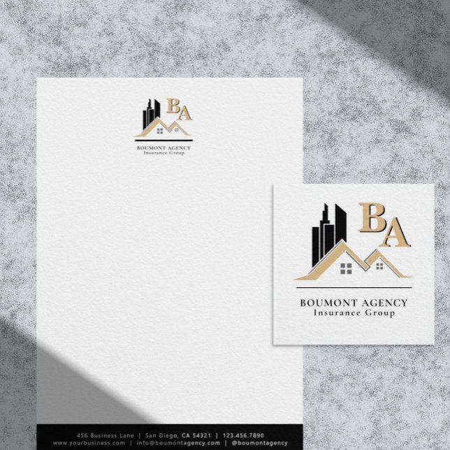 Modern Add Your Own Logo Professional Black Gold Letterhead (Creator Uploaded)