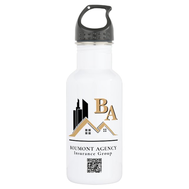 Modern Add Your Own Logo Professional Black Gold Stainless Steel Water Bottle (Front)