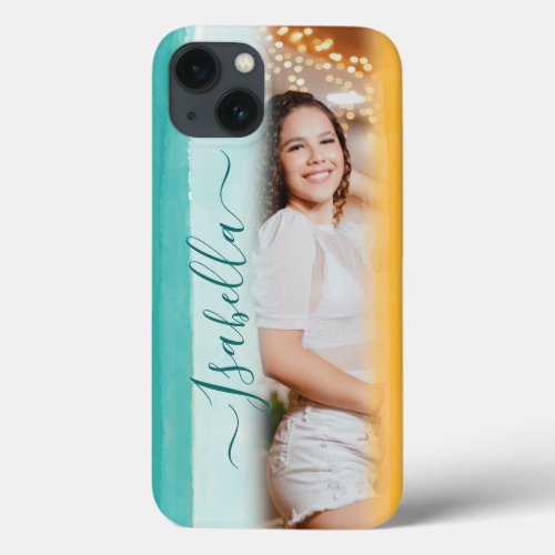 Modern Add Your Own Photo Custom Name Watercolor iPhone 13 Case