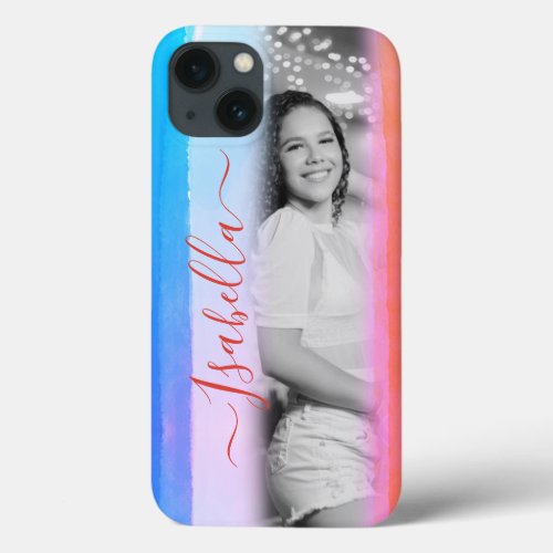Modern Add Your Own Photo Custom Name Watercolor iPhone 13 Case