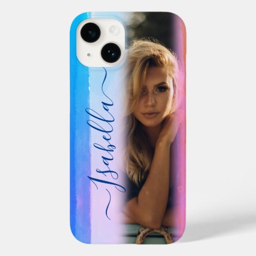 Modern Add Your Own Photo Custom Name Watercolor Case_Mate iPhone 14 Case