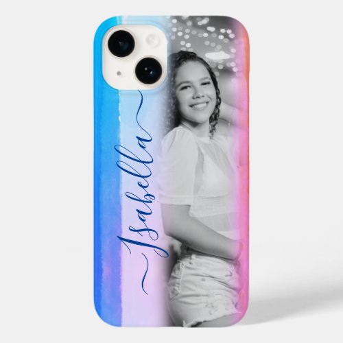 Modern Add Your Own Photo Custom Name Watercolor Case_Mate iPhone 14 Case