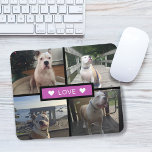 Modern Add Your Photo Collage Pink Mouse Pad<br><div class="desc">Modern design with 4 photos in a grid with center text template in a pink box mouse pad.</div>