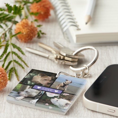 Modern Add Your Photo Collage Purple Keychain