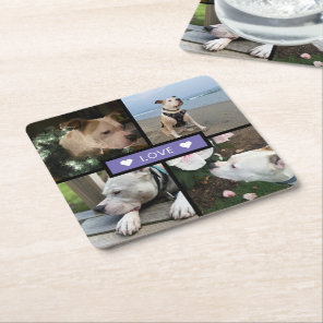 Modern Add Your Photo Collage Purple Square Paper Coaster